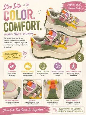 Kids Colorblock Platform Sneakers in Pink, Yellow & Green